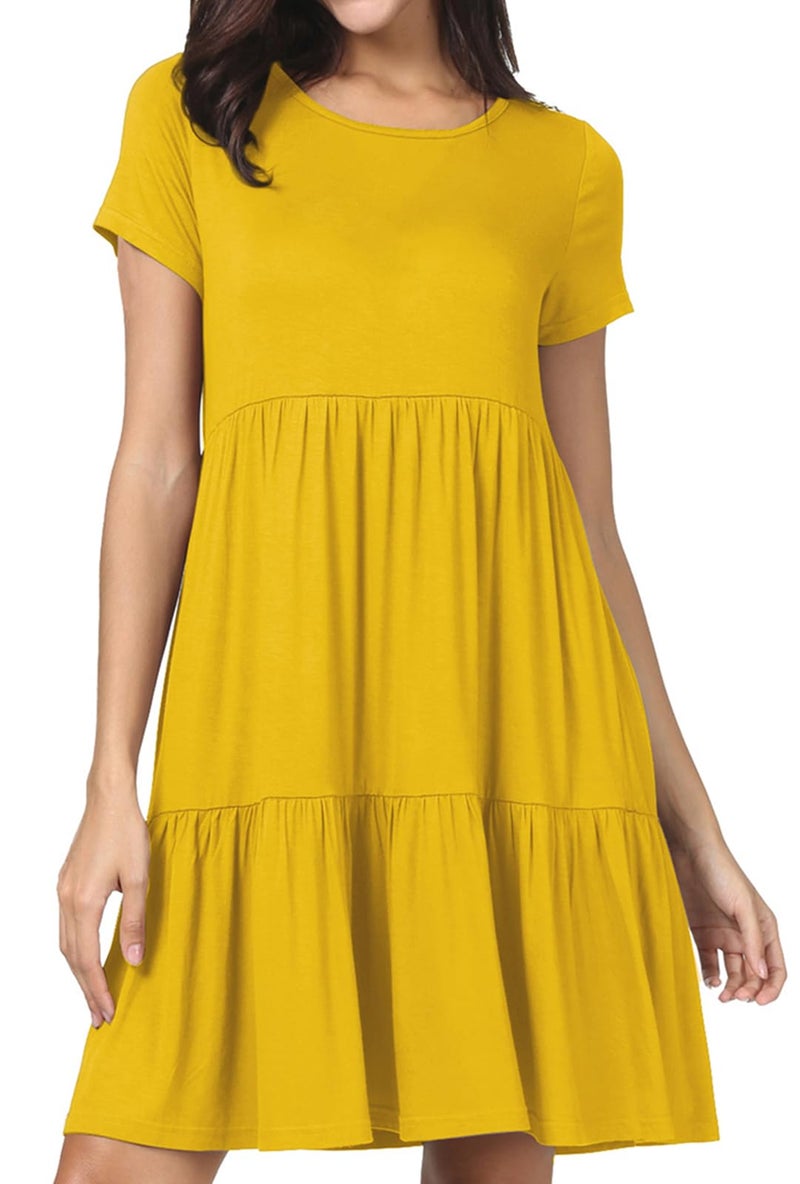 levaca Womens Summer Casual Dresses Beach Coverup Loose Short Sleeve T Shirt Dress 2025 Midi Outfit Sundress Yellow M - Image 1
